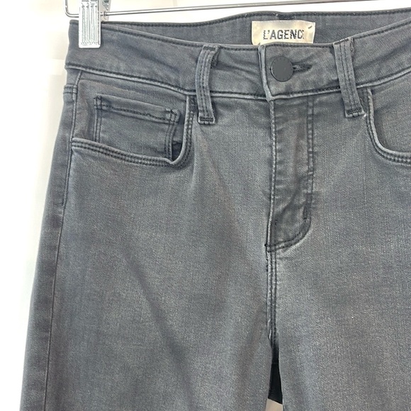 L'AGENCE Margot Coal Destruct High Rise Ankle Skinny Jeans - Picture 4 of 11